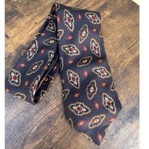 Fendi Cravatte Mens Silk Tie Navy Blue Burgundy Gold Medallion Geometric Italy